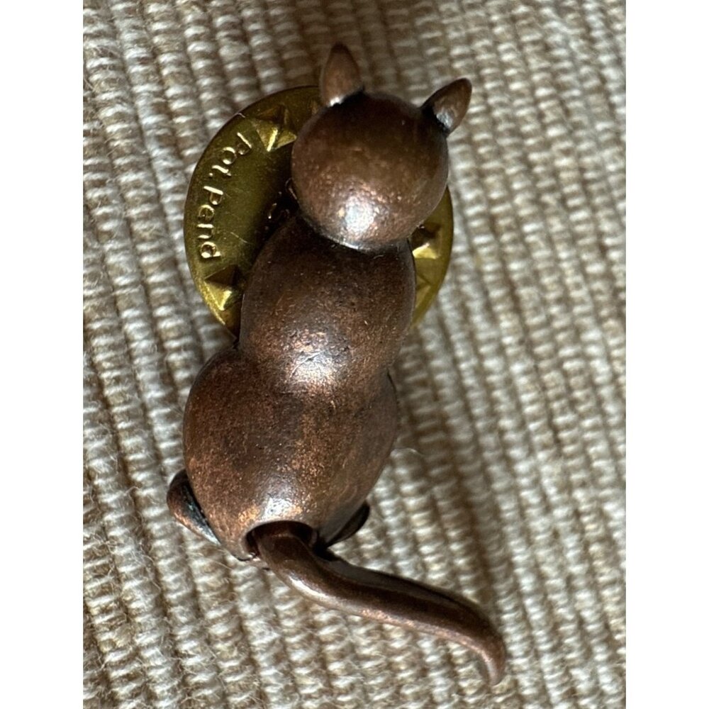 Vintage Bronze Cat Pin Brooch With Gold-Tone & Movable Tail Teenie Tiny JJ
